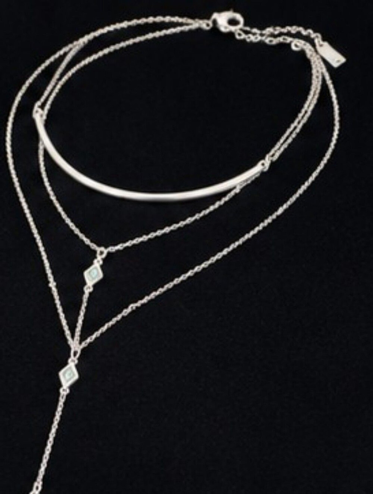 American Eagle Layered Y Drop Lariat Necklace Faux Abalone Silver Tone Boho Y2K