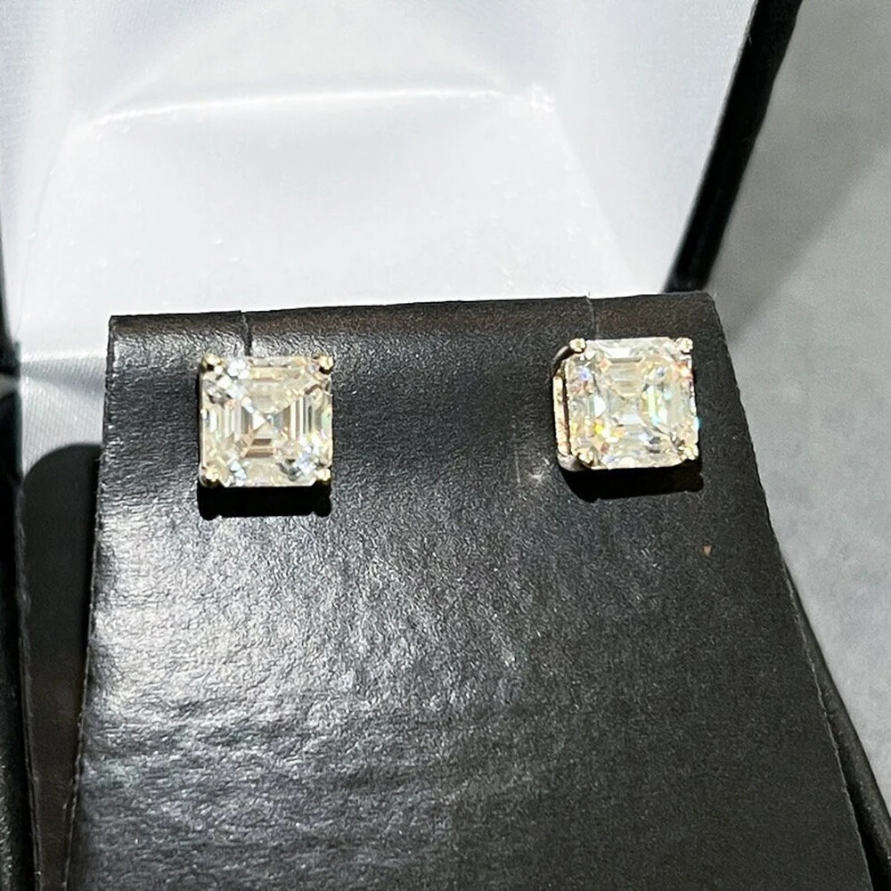Certified 1.20-10.00ctw D/FL Asscher Cut Moissanite S925 Solitaire Stud Earrings