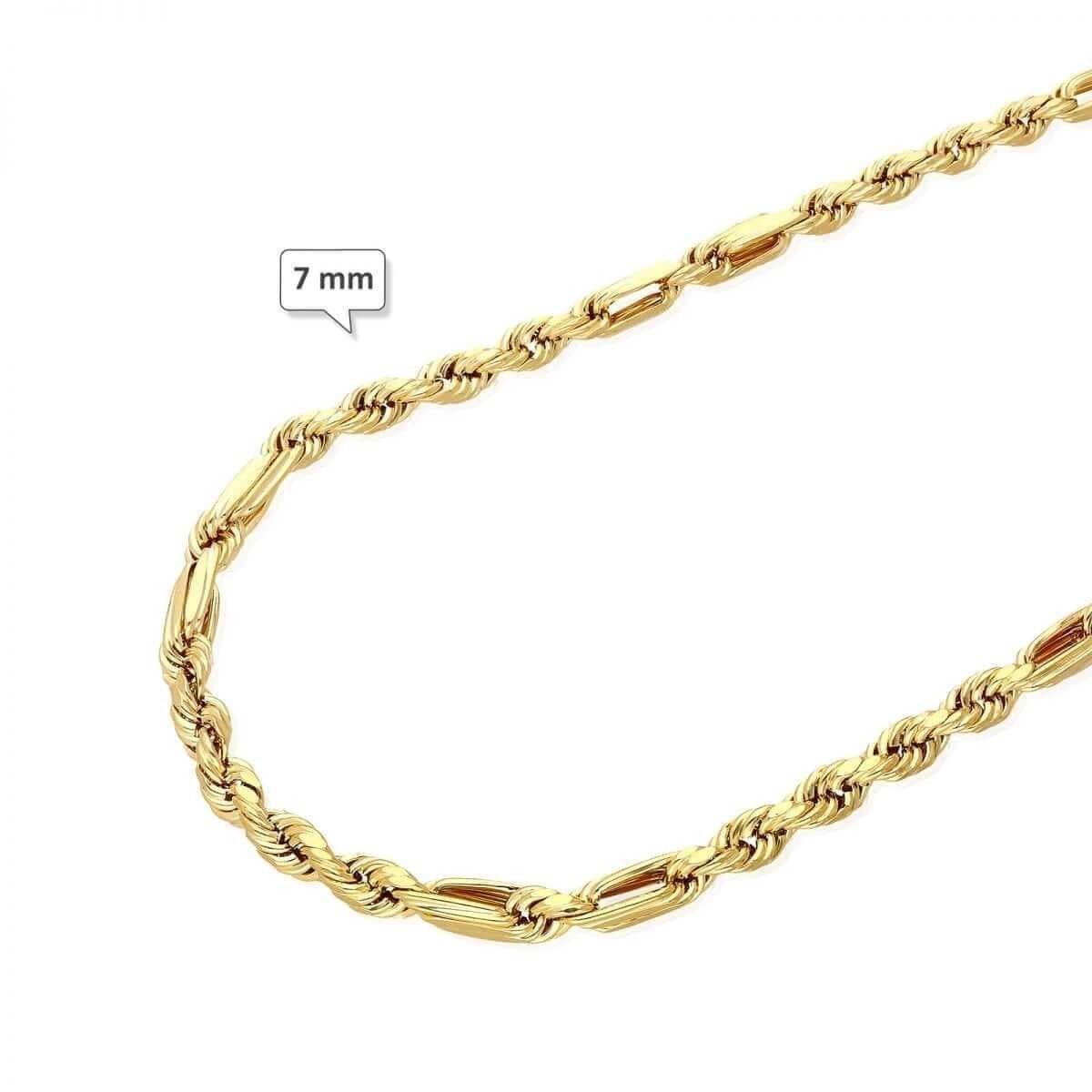 10K Solid Gold Diamond-Cut 4-8mm Milano Figaro Rope Chain (Hollow) 20-32″