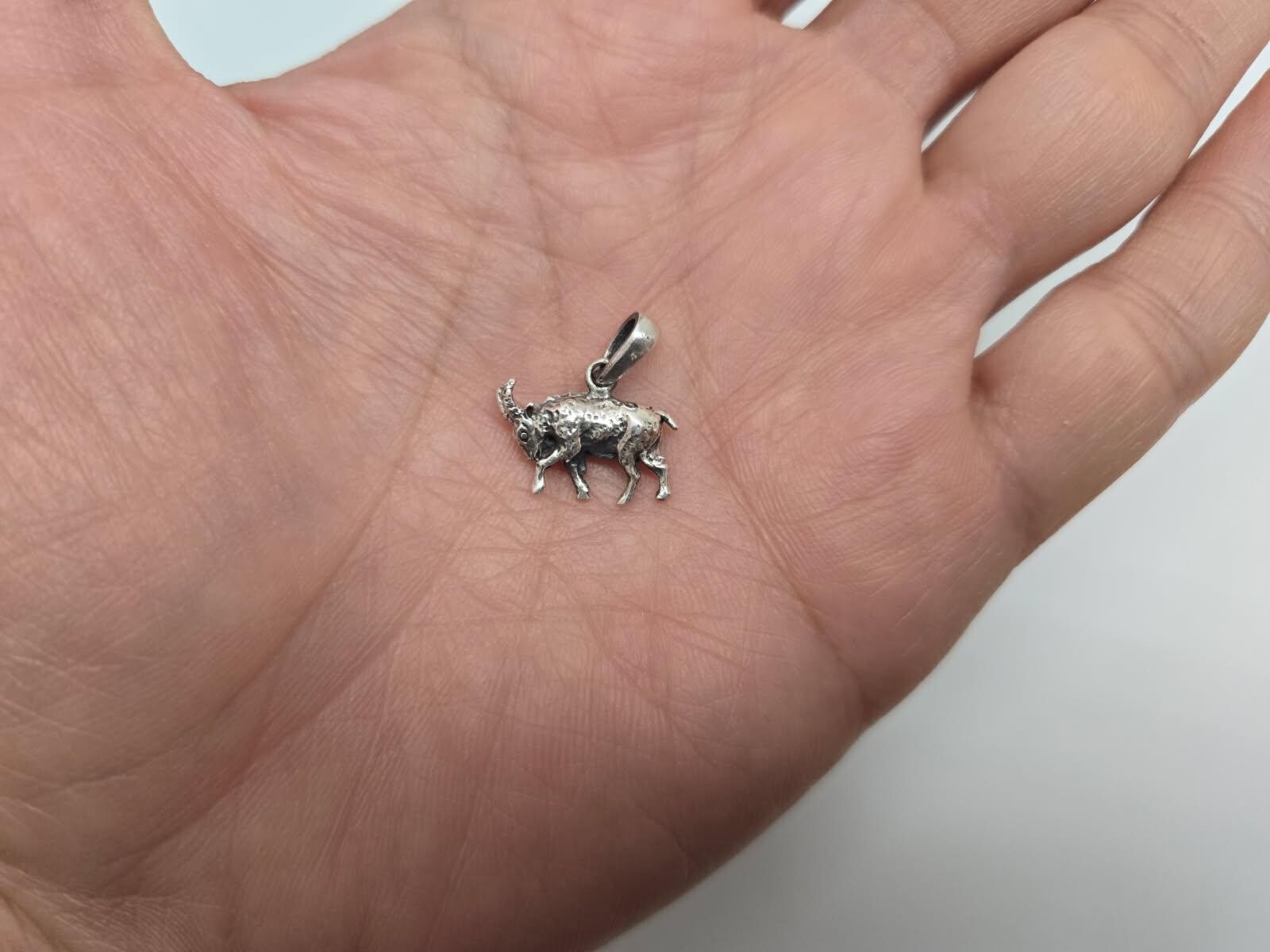 925 Sterling Silver Charging Goat Charm Pendant Oxidized Finish 7/8 (22mm) Inch