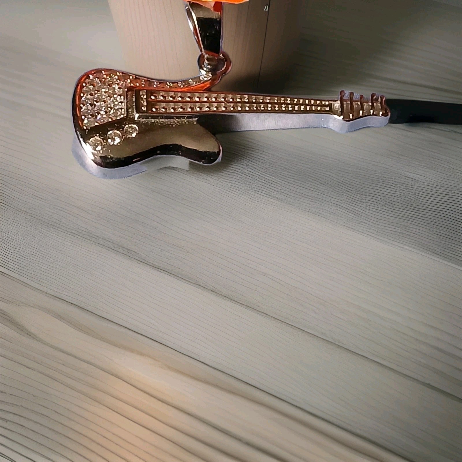 Sterling Silver .50ctw Moissanite Guitar Pendant W/ Rhodium Platinum Plating