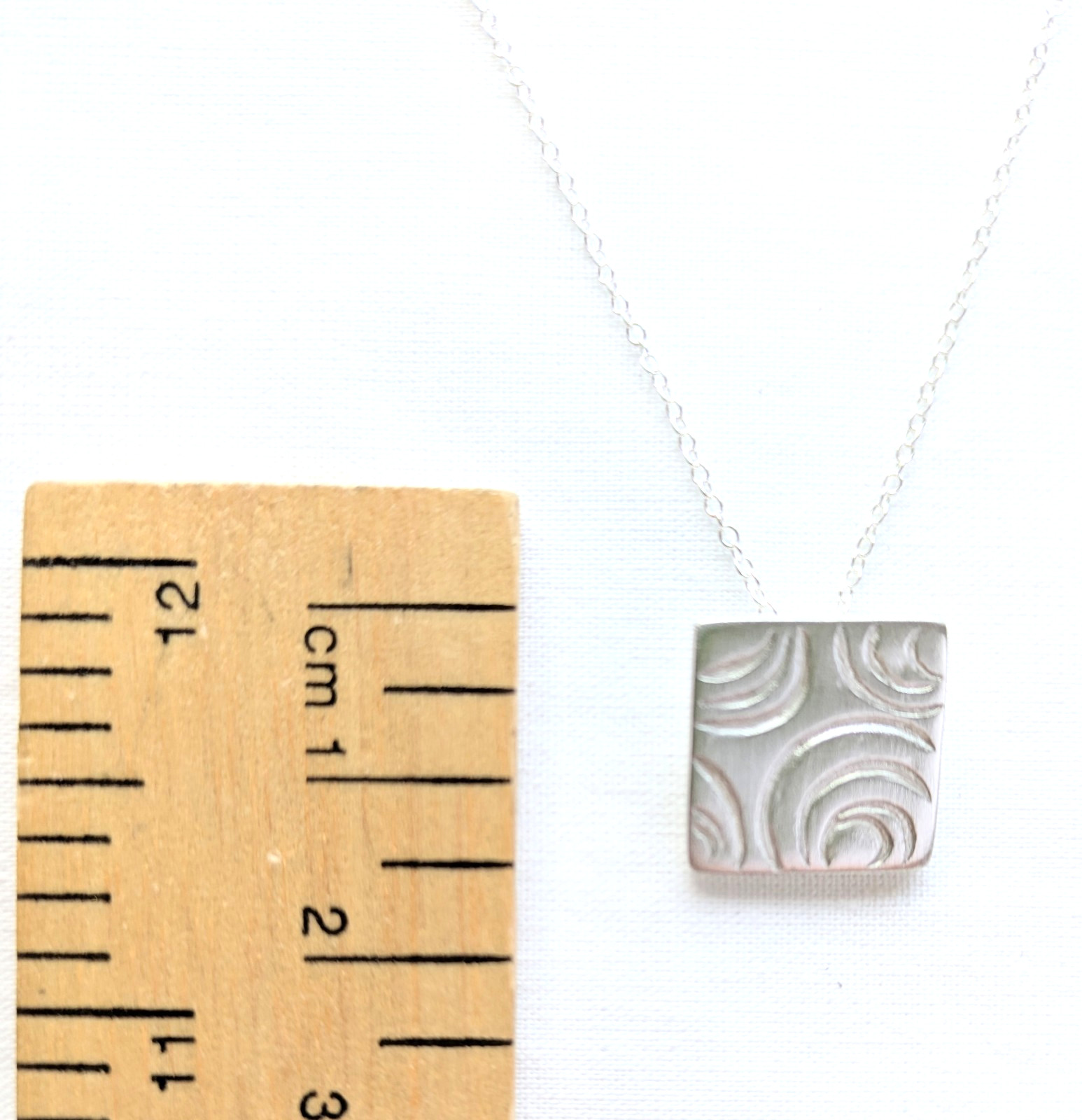 Handmade UK 999 Fine Silver Concentric Circles 15mm Square Pendant Necklace Gift