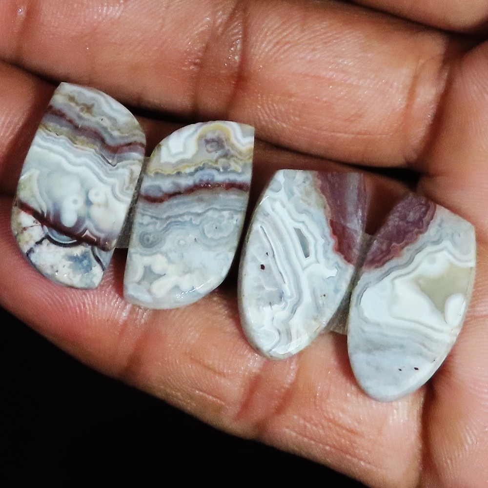 Natural Crazy Lace Agate Cabochon Opaque Loose Gemstone 49.65 Carat. (2 Pair lot
