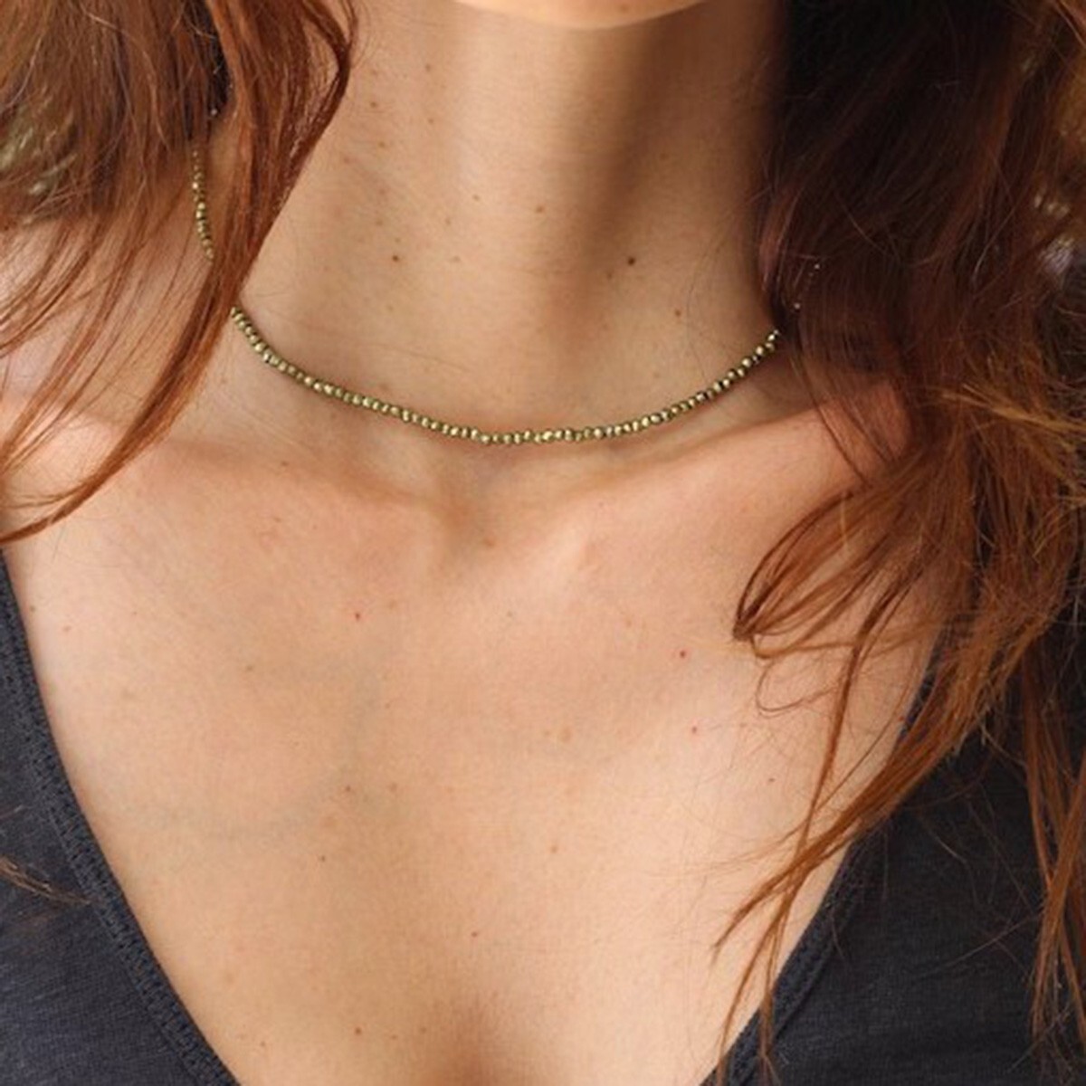 Pyrite 2mm Crystal Gemstone Faceted Beads Dainty Choker Necklace Minimalist