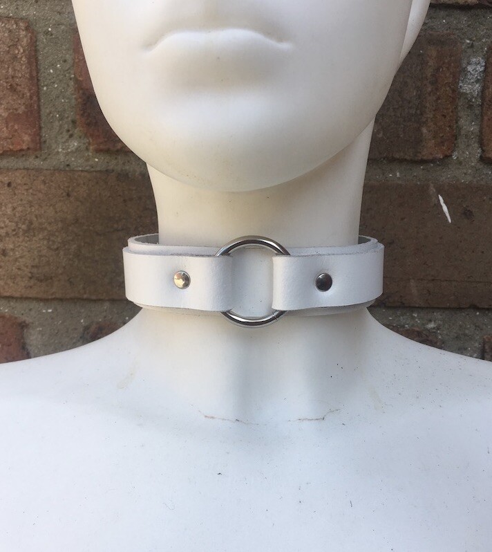 Real Leather O or Heart Ring Strap Choker Necklace Choice of Colours Handmade