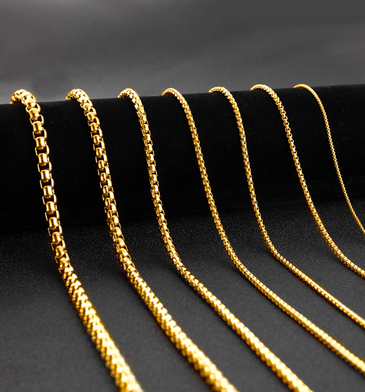 18K Gold Plated Stainless Steel Box Chain Necklace Men Women 18-24 inches, 2-4mm