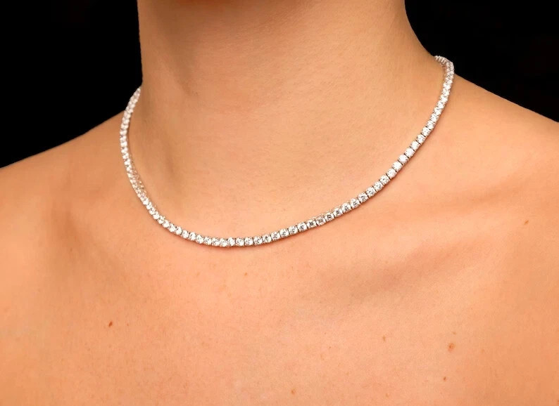 12.00 Ct Round Cut Lab-Created Diamond 16″ Tennis Necklace 14K White Gold Plated