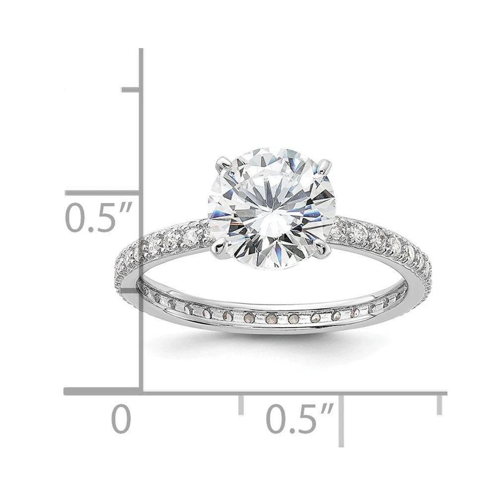 Sterling Silver Rhodium-Plated 8mm CZ Solitaire Eternity Engagement Ring