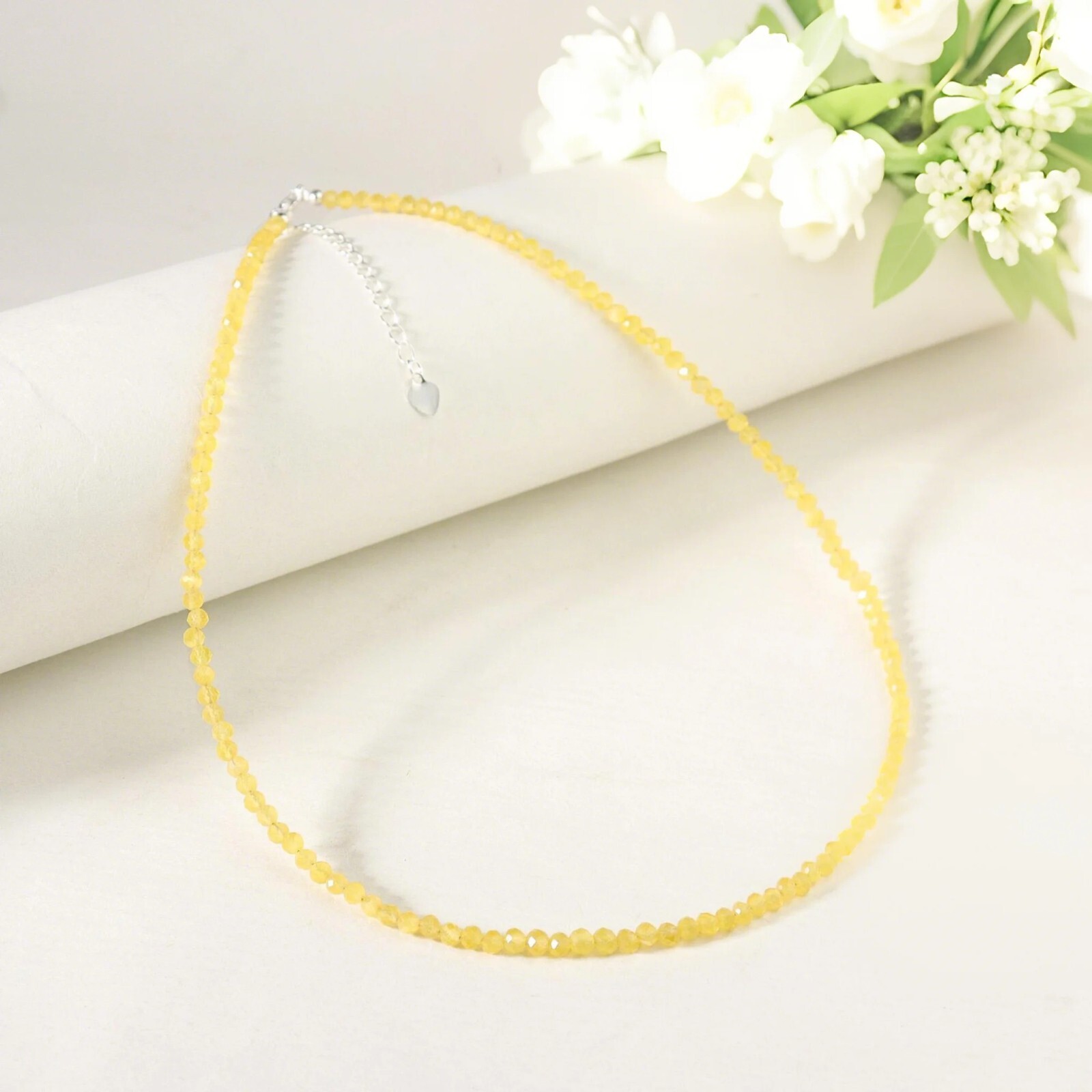 Natural Citrine 2mm Beads Choker Minimalist Dainty Healing Women Necklace Gift