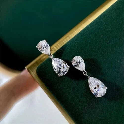 2.30Ct Pear Cut Simulated Diamond Drop/Dangle Earrings In 14k White Gold Plated
