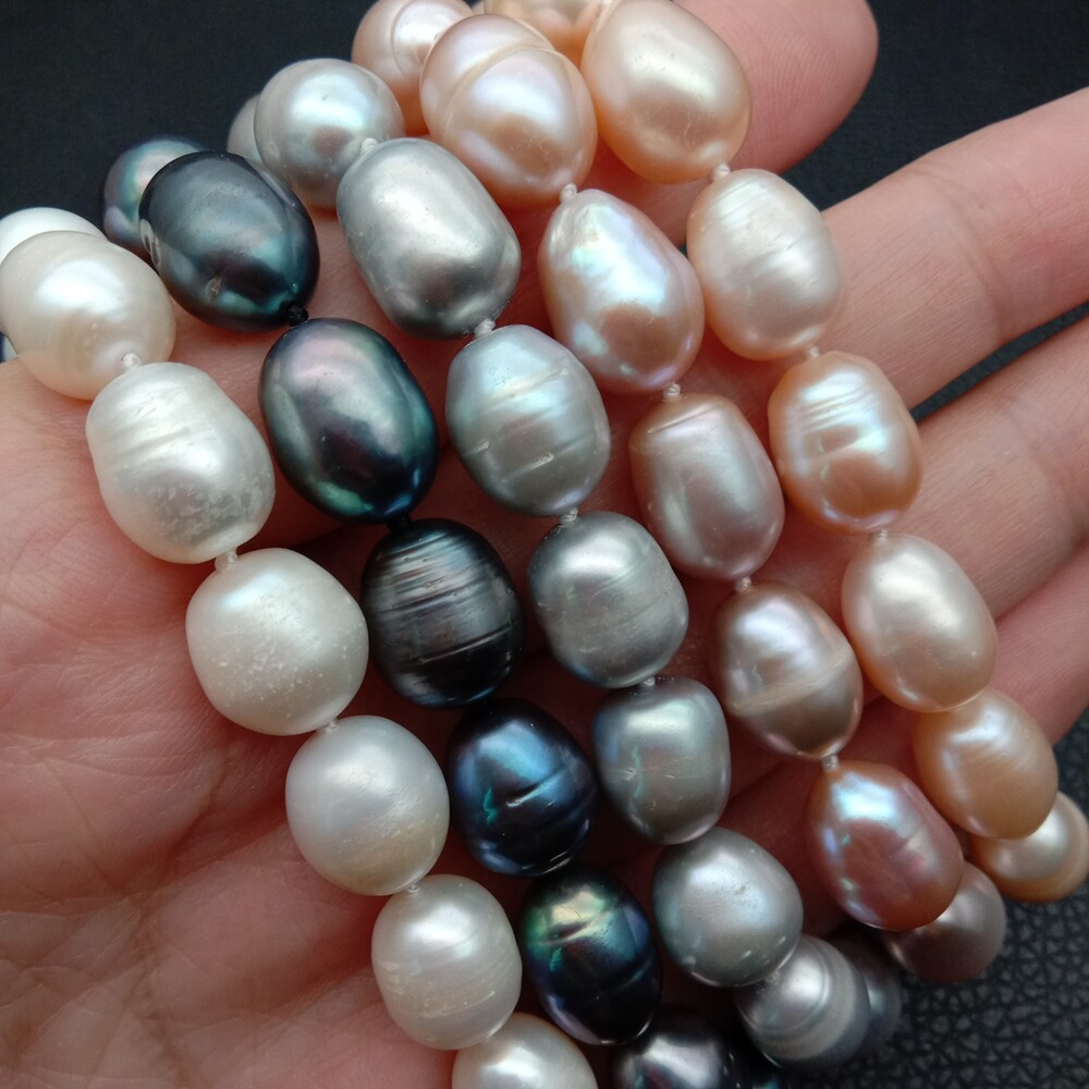 8′ 10x12mm White Black Gray Pink Purple Rice Pearl Bracelet free shipping