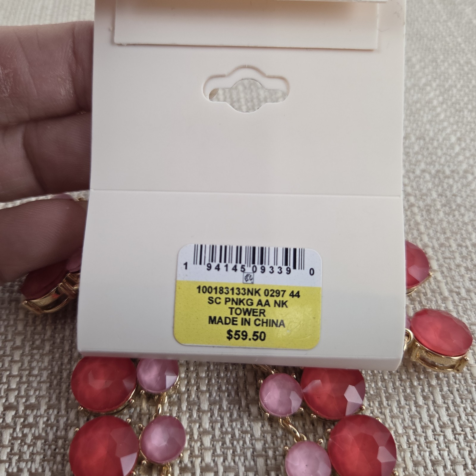 Gold Tone Pinks Rhinestone All Around Necklace 16″ + 2″ Extender On 34th