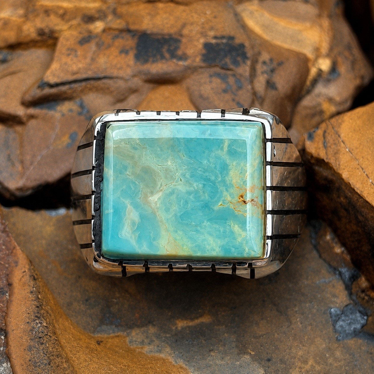 Men’s Royston Turquoise Ring Sterling Silver Signed R Size 10 Native American