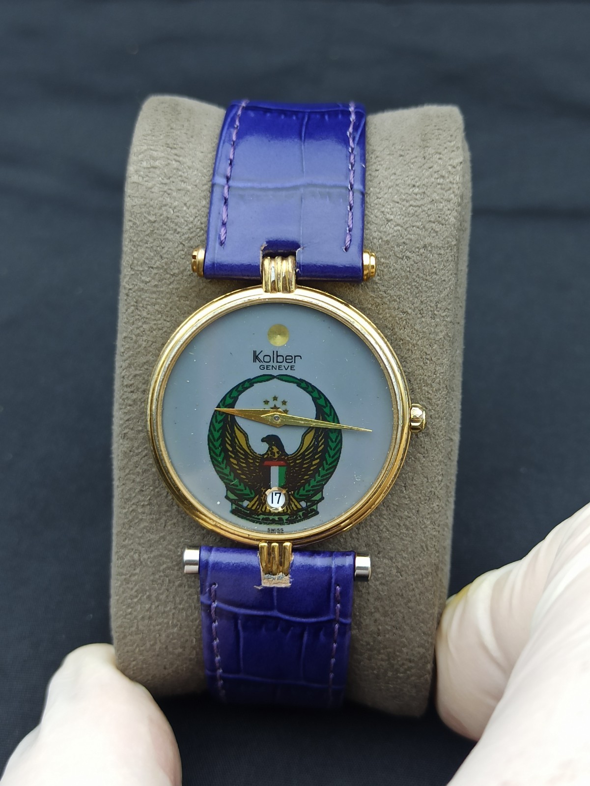 Rare Kolber Geneve United Arab Emirates Coat of Arms Gold Tone Quartz Watch