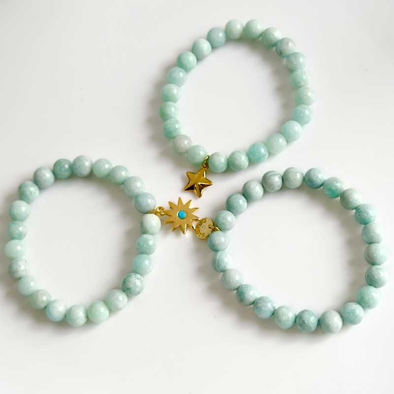 New 3pcs Talbots Amazonite Stackable Stretch Bracelet Healing Meditation Jewelry