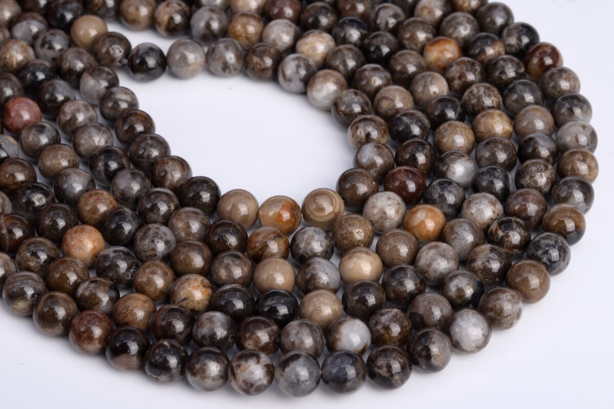 7-8MM Natural Brown & Gray Petrified Wood Jasper Grade AAA Round Loose Beads