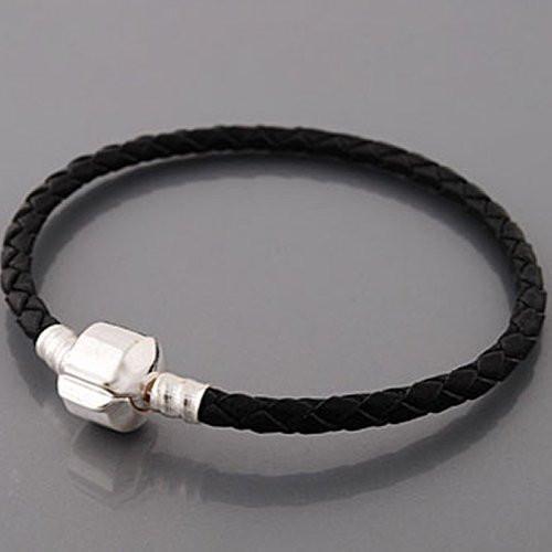 6.5″ Genuine Leather Black Bracelet fits European Charms Compatible