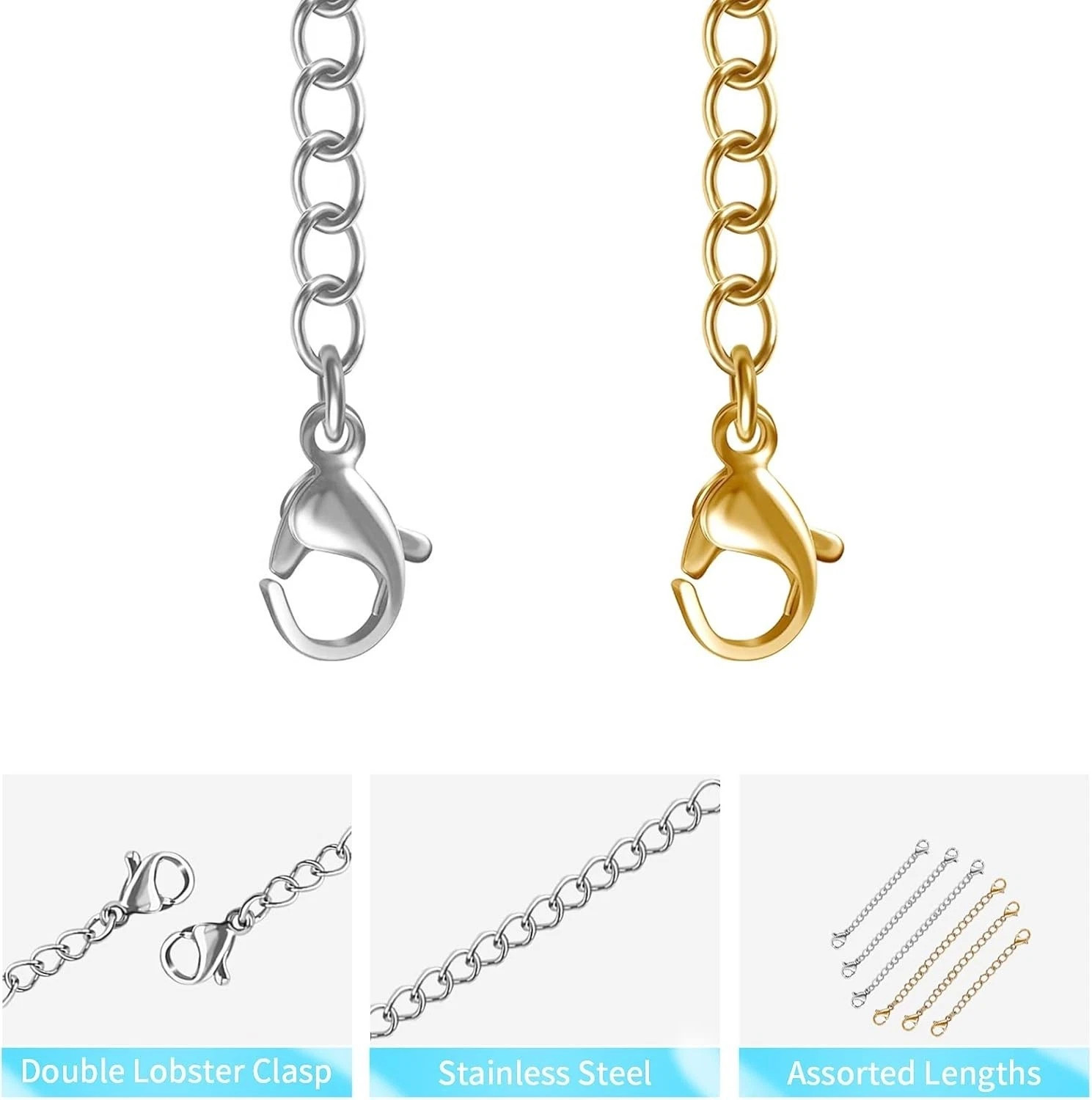 Necklace Extender 5/10Pcs Chain Extenders for Necklaces Bracelet, Gold & Silver