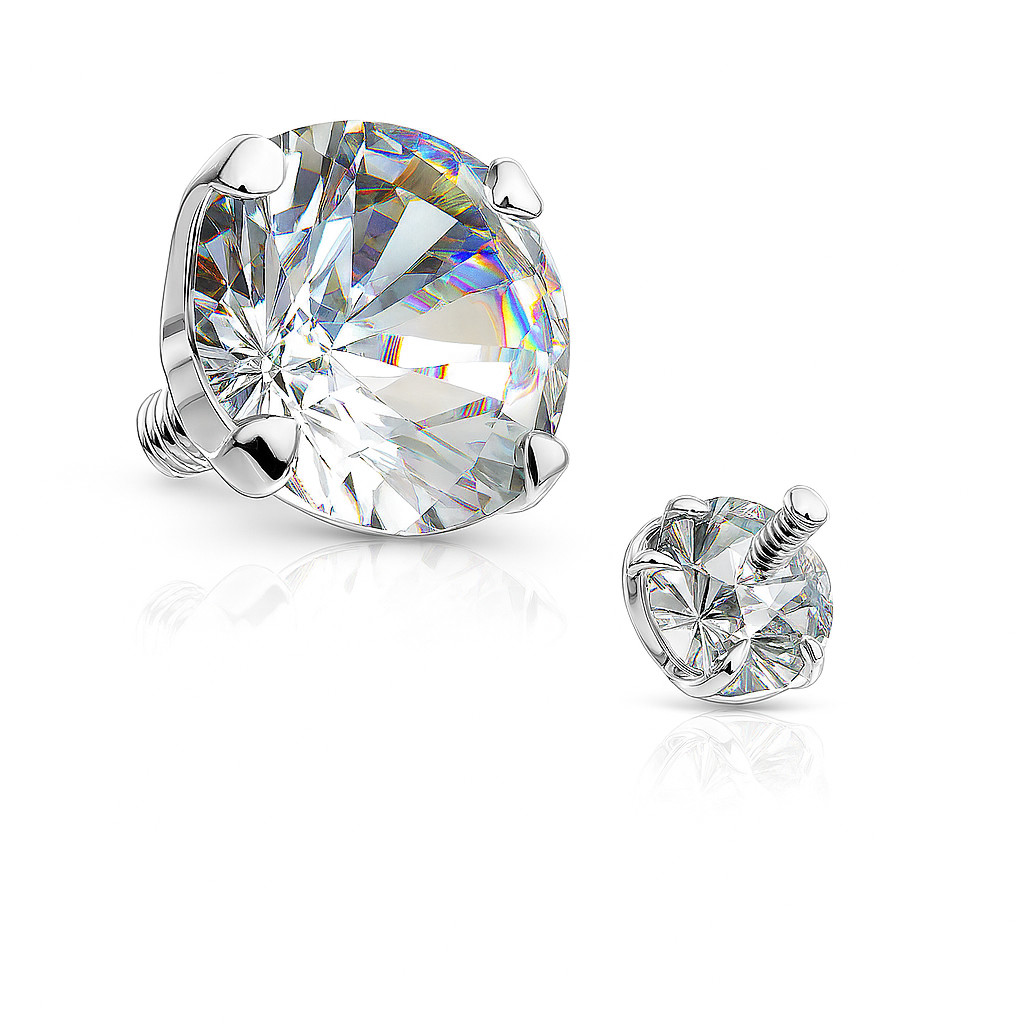 Certified 14K Solid White Gold 14G Dermal Top 4mm Round Lab Created Diamond