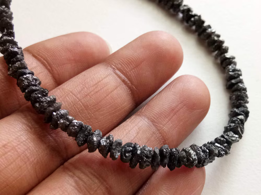 5mm Black Rough Diamond Beads, Black Raw Diamond Beads, 0.5mm Drilled Hole Black