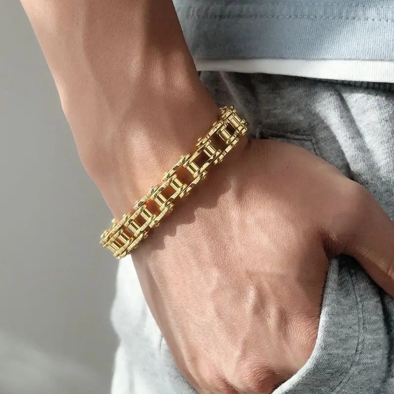 Stainless Steel 8.5 in Solid Motorcycle Bike Chain Design Bracelet Men’s Jewelry