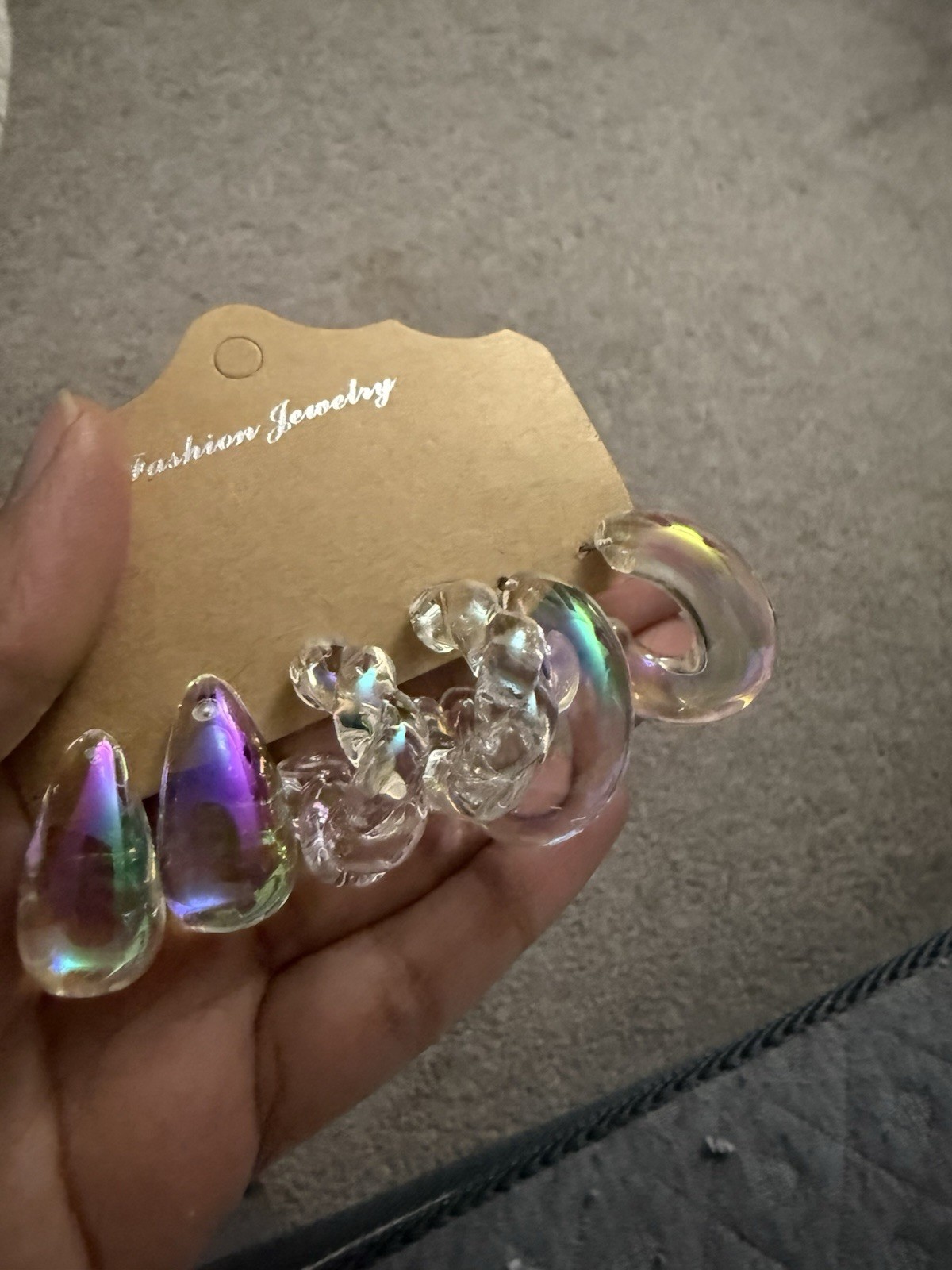 Iridescent Hoops Holographic Lucite Acrylic Transparent Retro Earrings Lot