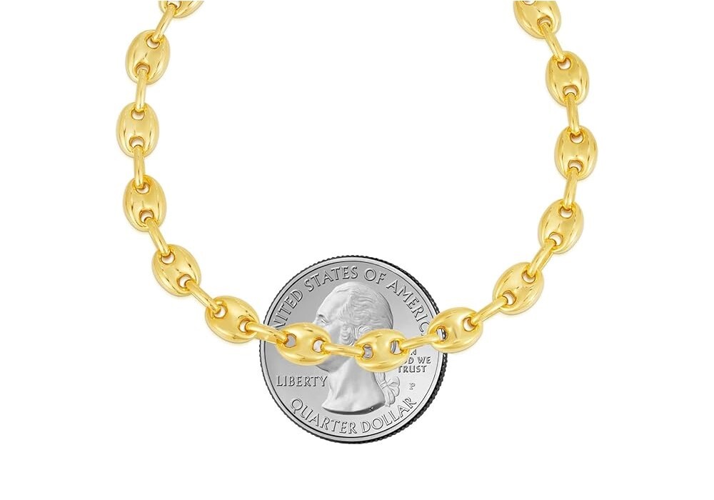 18K Gold Plated 925 Solid Sterling Silver 6MM Puffed Mariner Chain Link Bracelet