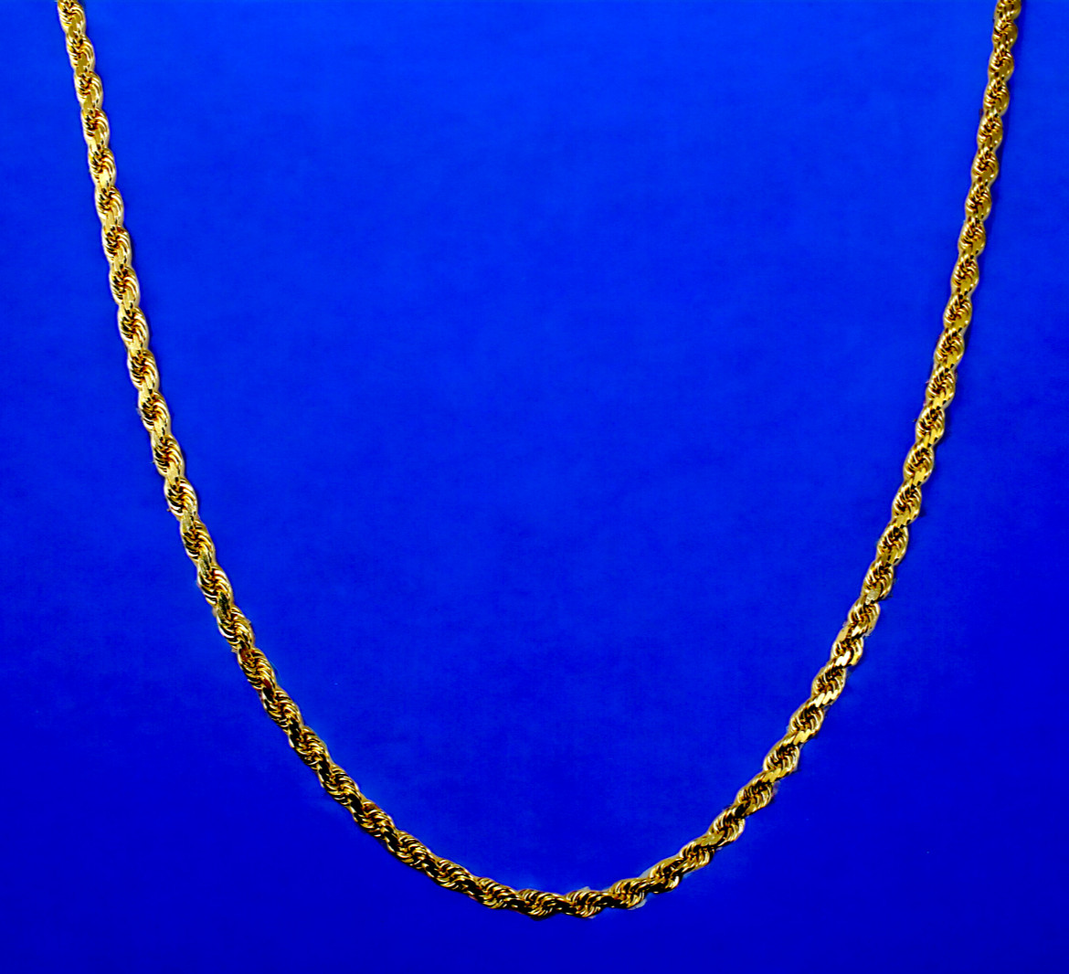 18K Yellow Gold SOLID Rope Chain Necklace Diamond Cut Real Gold 2mm-6mm 16″-30″