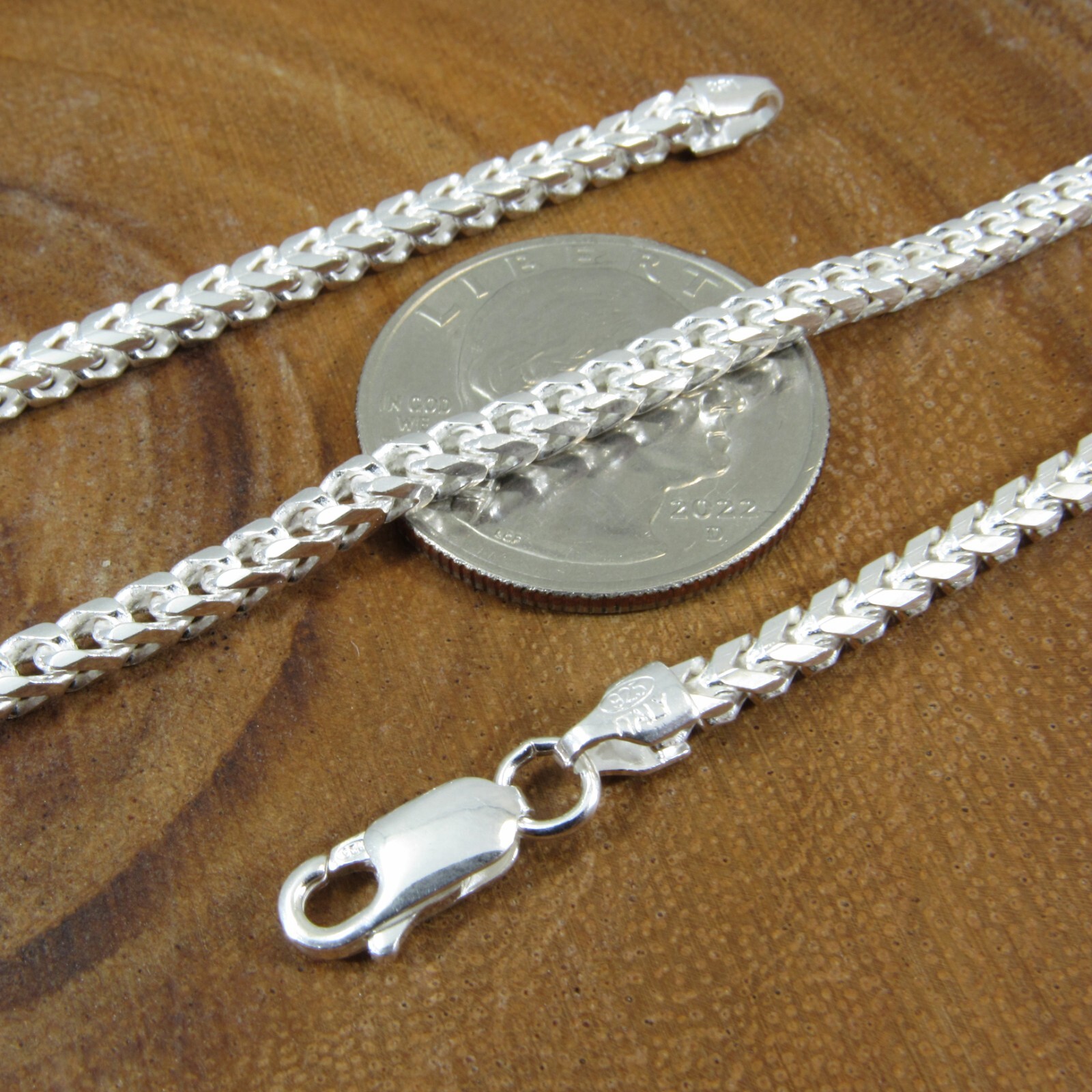 Solid 925 Sterling Silver Mens Italian Franco Link Chain, Hip Hop Jewelry, Italy