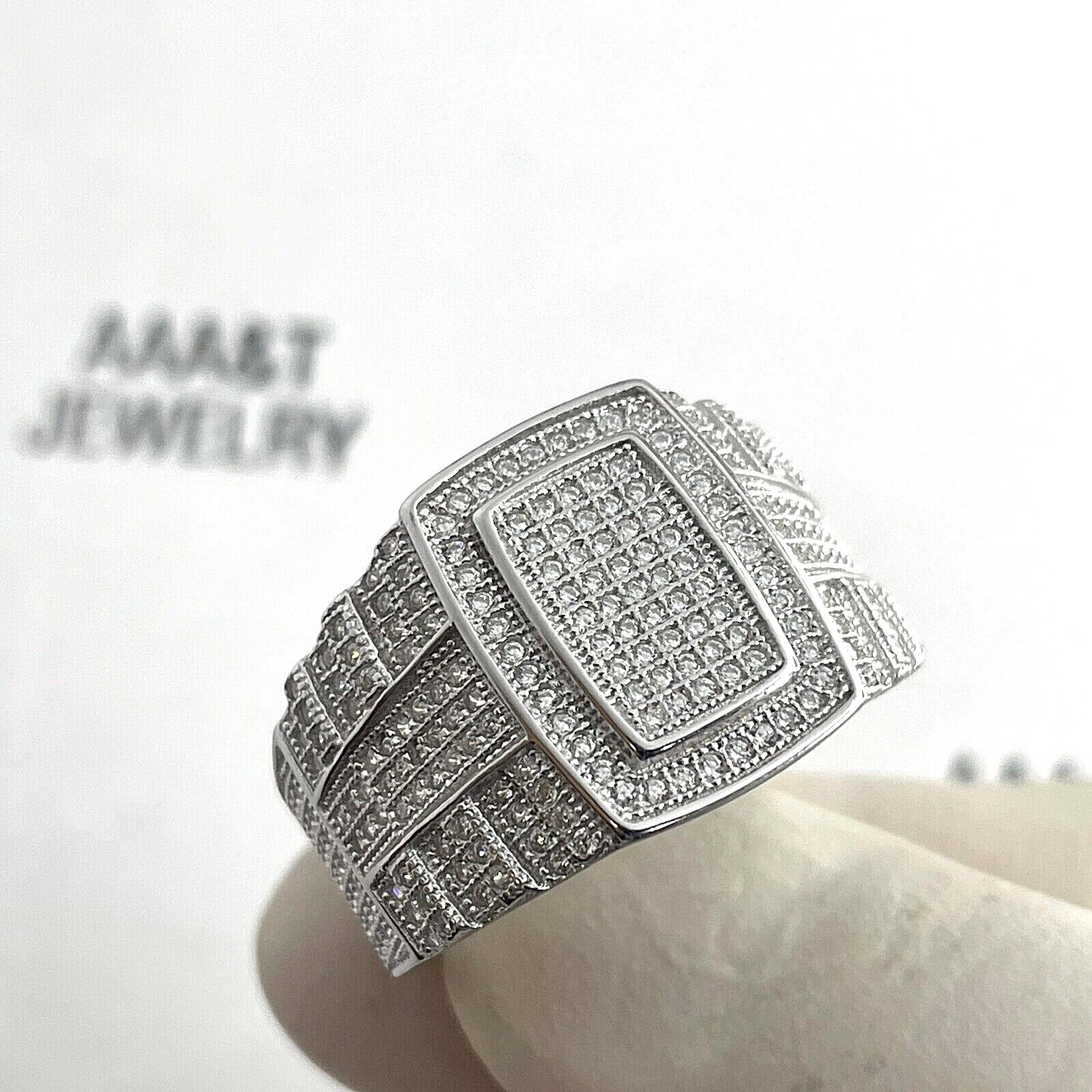 925 STERLING SILVER MEN ICY BLING CUBIC ZIRCONIA HIPHOP PINKY RING
