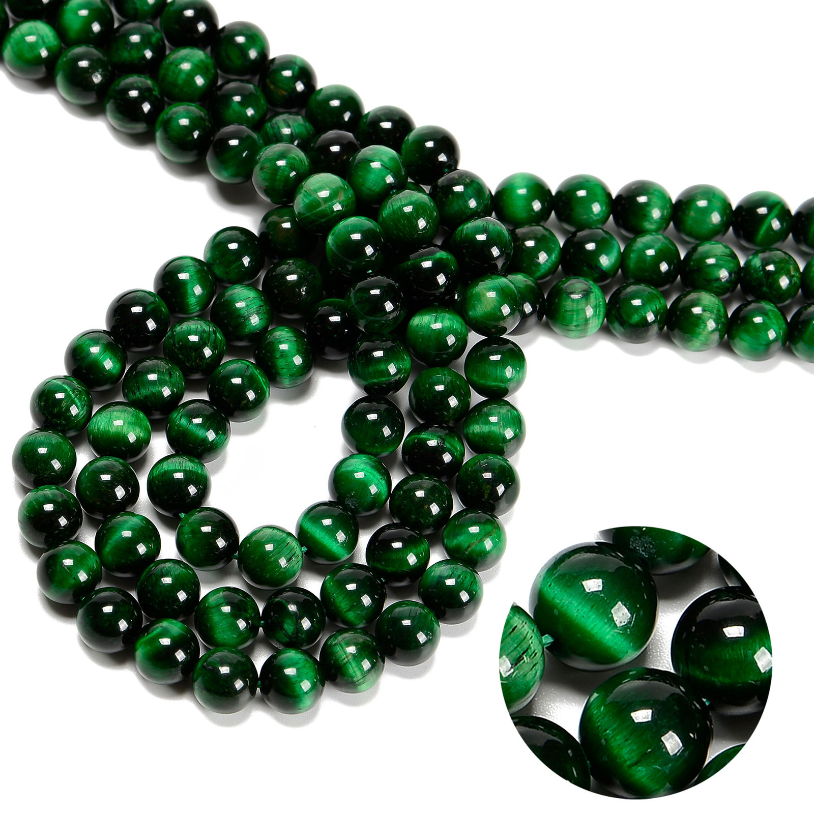 Green Tiger Eye Smooth Round Beads 4mm 6mm 8mm 10mm 12mm 14mm 15.5″ Strand