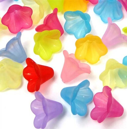 50 Mixed Bell Trumpet Flower Frosted Acrylic Beads Cap 14x10mm