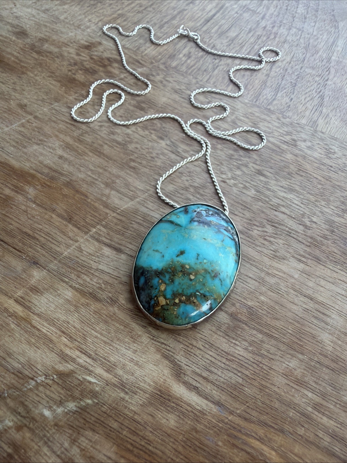 Rare Old Kingman Turquoise and Silver Pendant Necklace