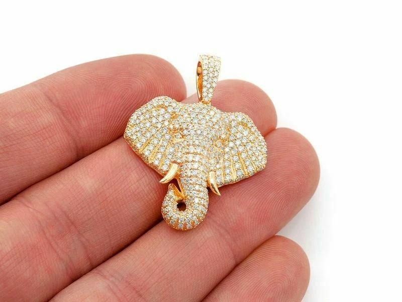 2.30 ct Diamond Wise Young Elephant Pendant With Free Chain 14K Yellow Gold Over