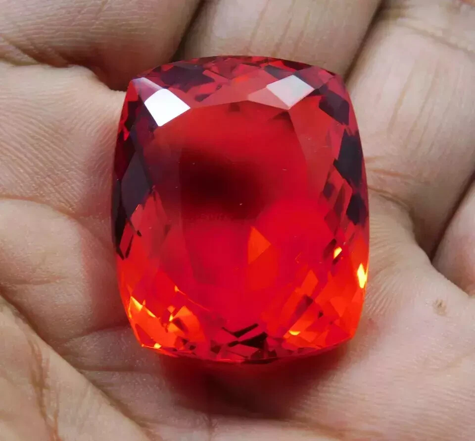 Mexican Fire Opal Red Orange Cushion Cut Natural 128.90 Ct A+ Certified Gemstone