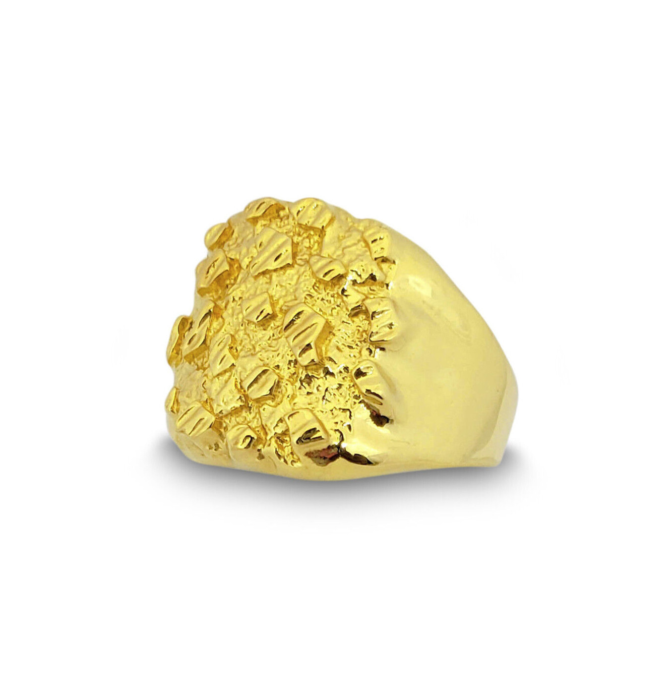 Solid 24K Yellow Gold Extra Large Diamond Cut Mens Nugget Ring, Size 5 – 11