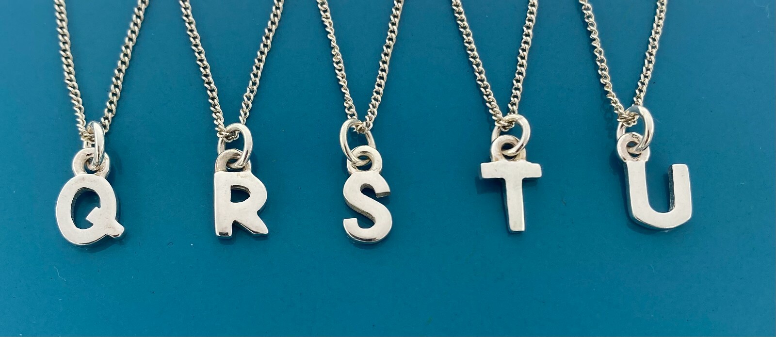 Alphabet Letter Initial Pendant Charms 925 Sterling Silver on Silver Curb Chain