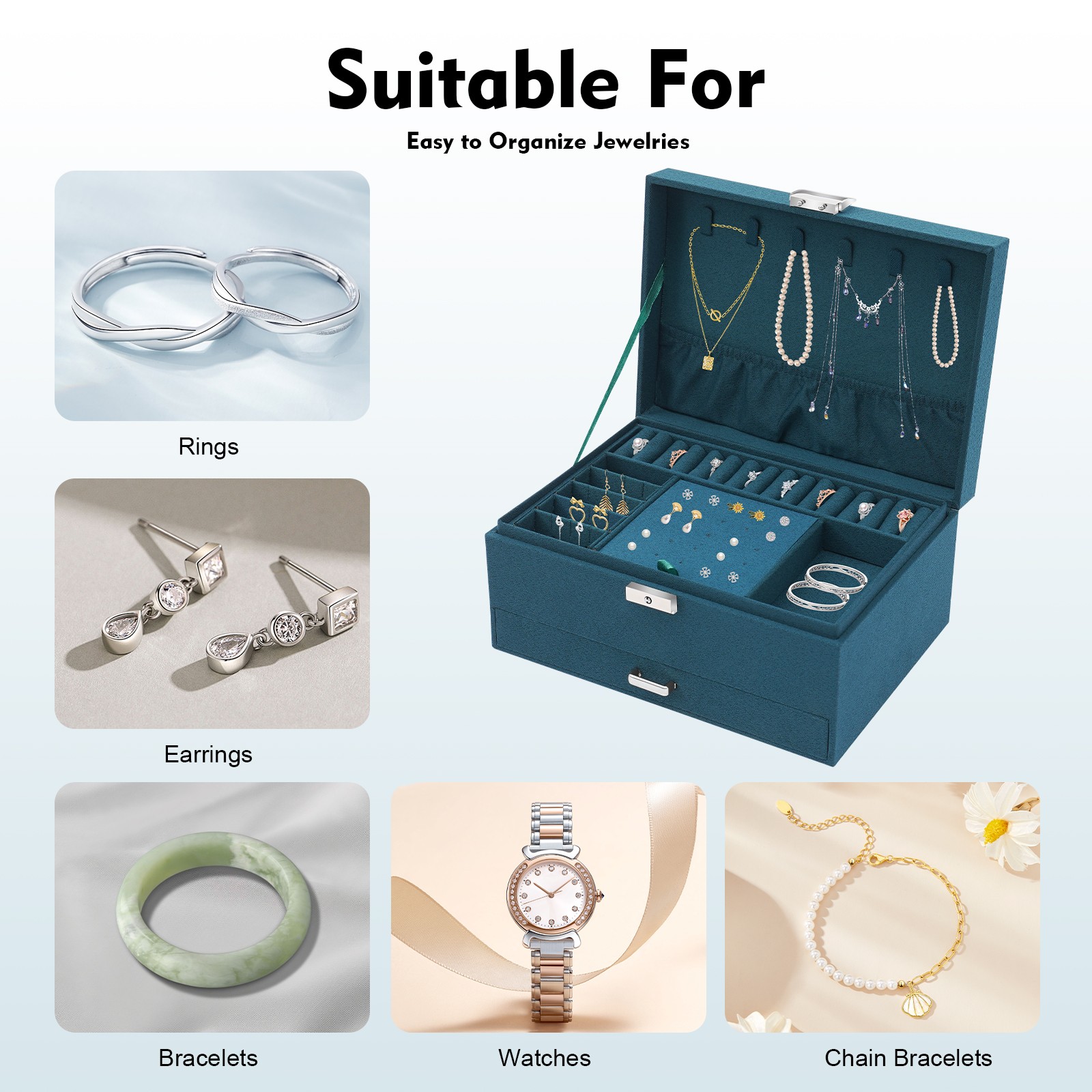 3 Layers Jewelry Box Organizer Large Capacity Ring Earring Necklace Storage New