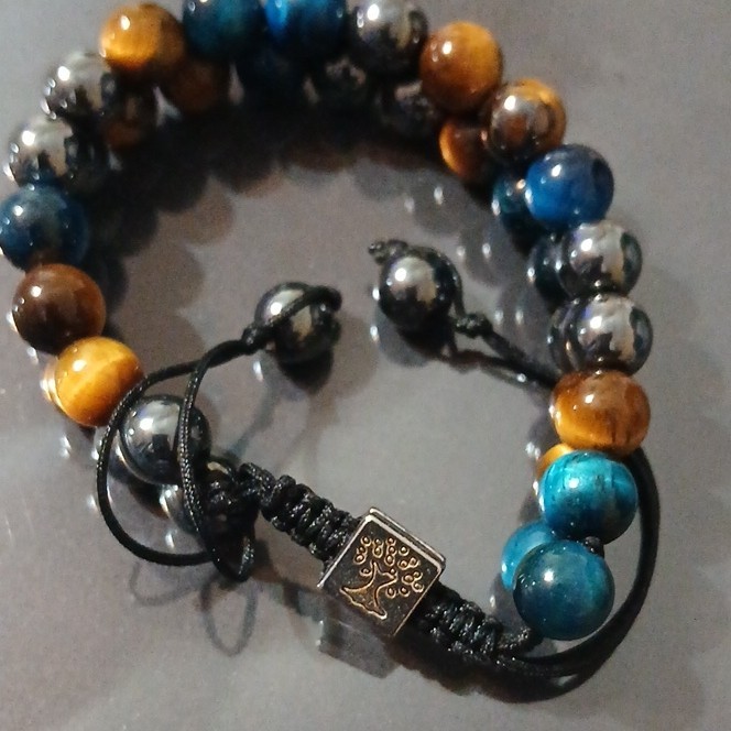 Multicolor Adjustable Beaded Cord Bracelet Round Stone Beads Slide Closure