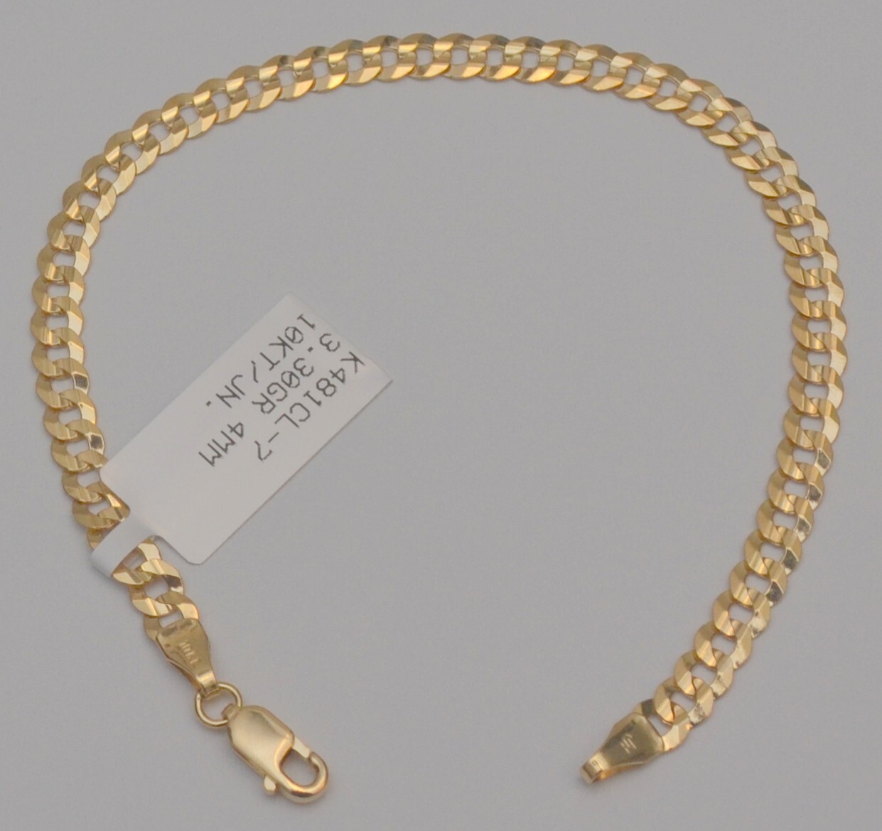 Gold chain 10k solid yellow cuban curb link bracelet 7.0 in 4.2 mm 3.45 grams Q1