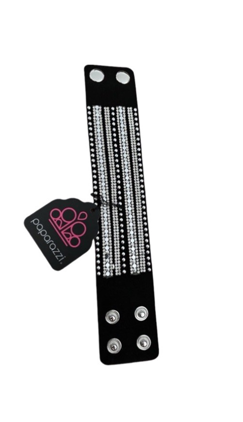 Paparazzi Black Faux Leather Rhinestone Wrap Bracelet with Snap Closure- NWT