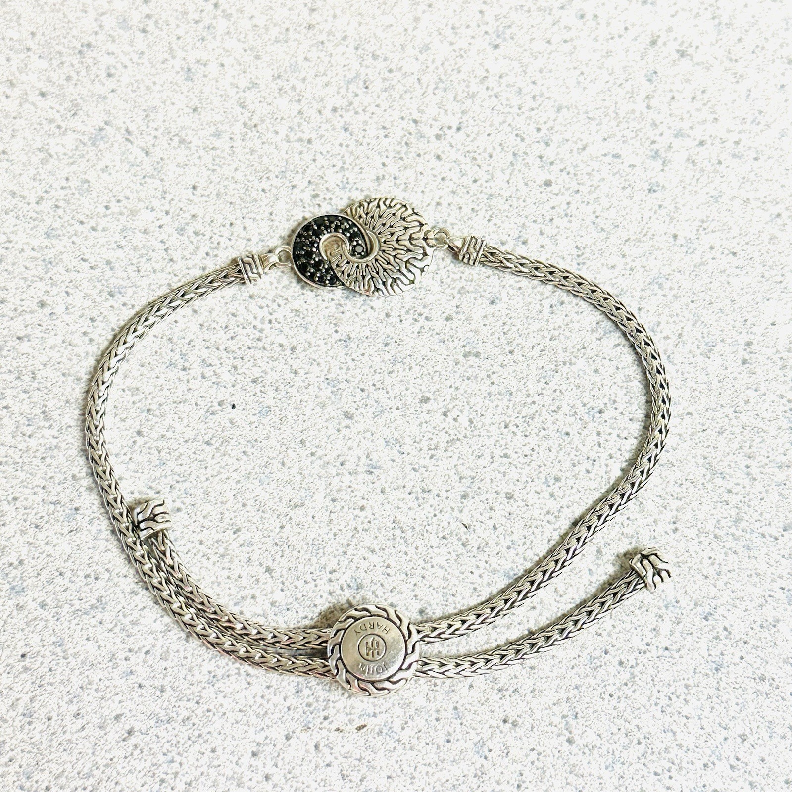 John Hardy BlackSapphire Spinel SilverCircle Woven ChainBracelet 12.0 Gr