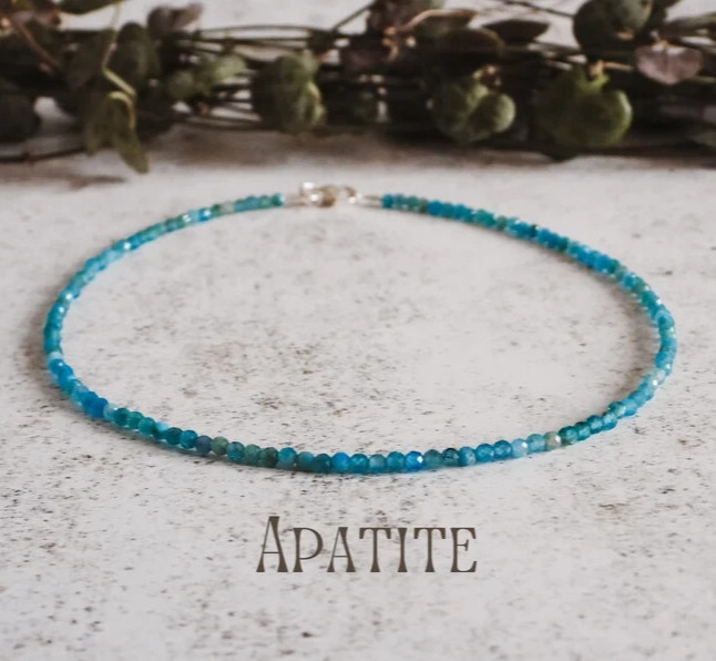 Blue Apatite Crystal Anklet Dainty Gemstone Foot Jewelry Summer Beach Gift Women