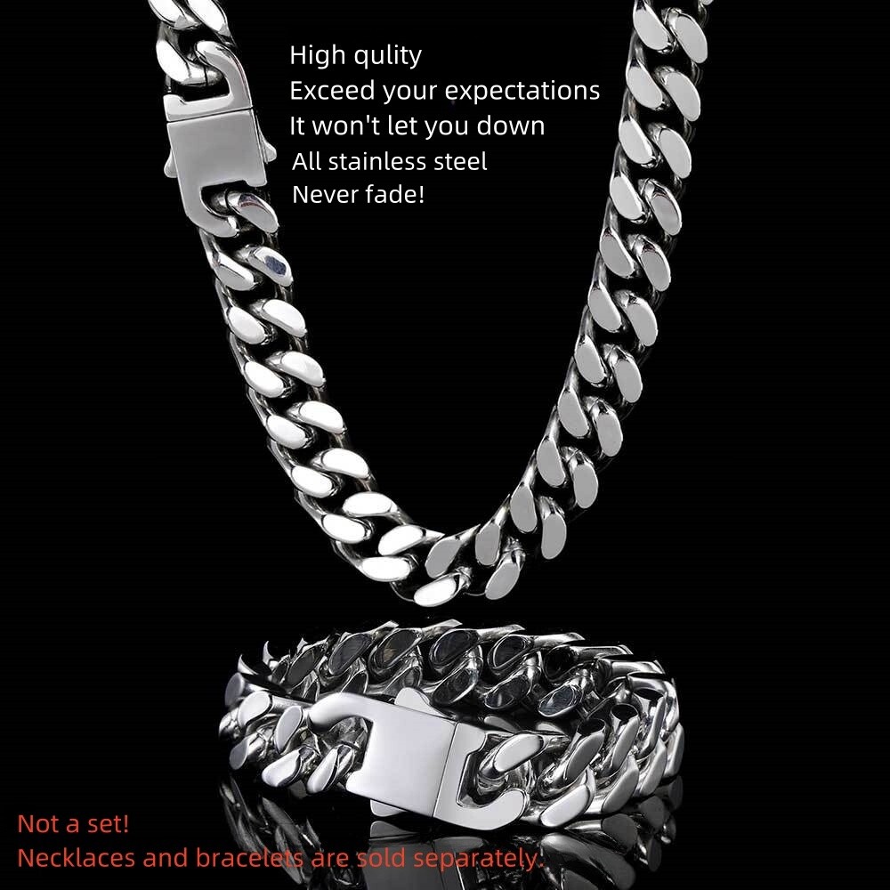 5-15mm 4-Sided Stainless Steel Miami Hip Hop Cuban Chain Necklace or Bracelet