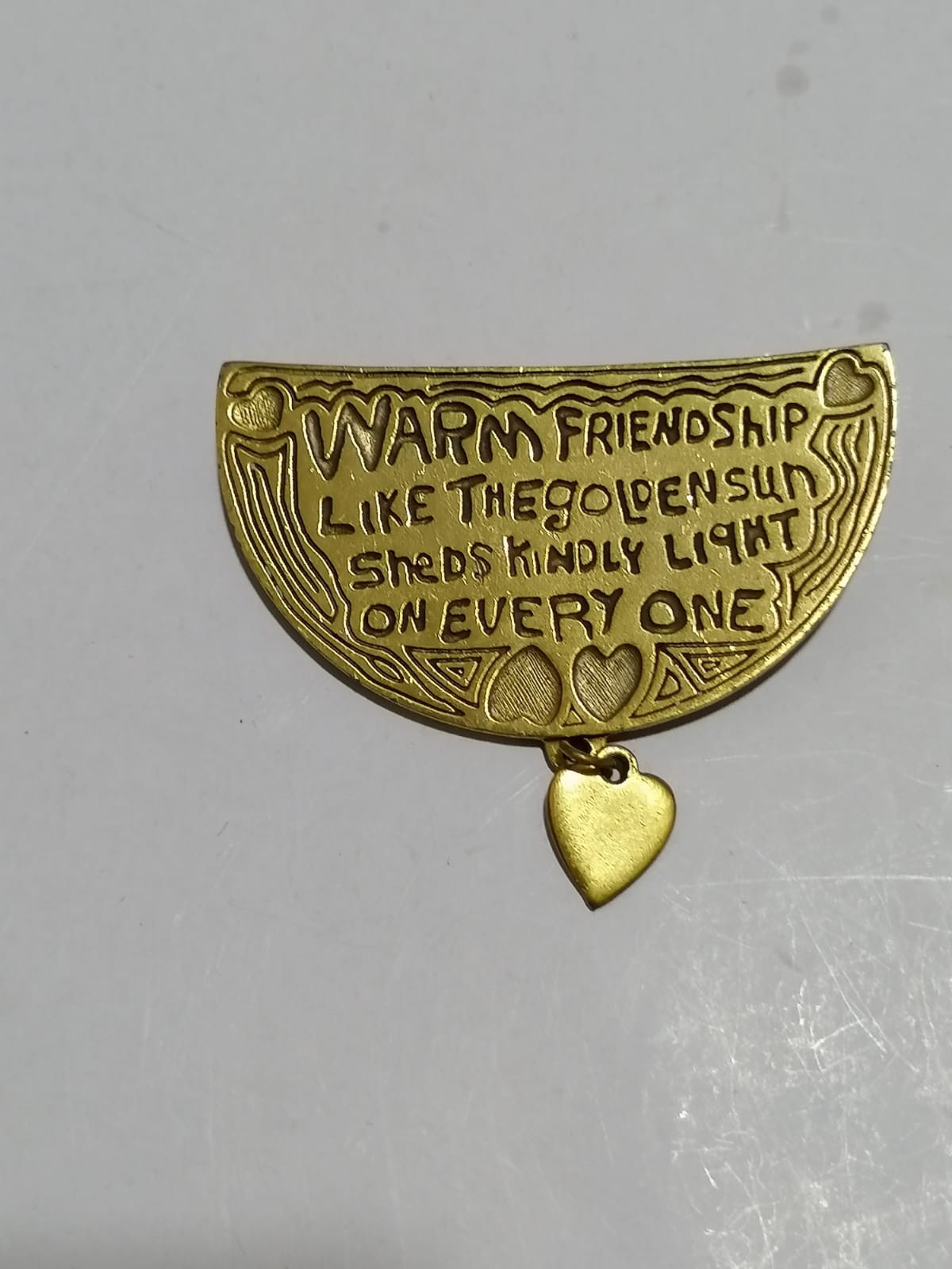 Vintage Danforth Pewter Brooch Pin “Warm Friendship” with Heart Charm