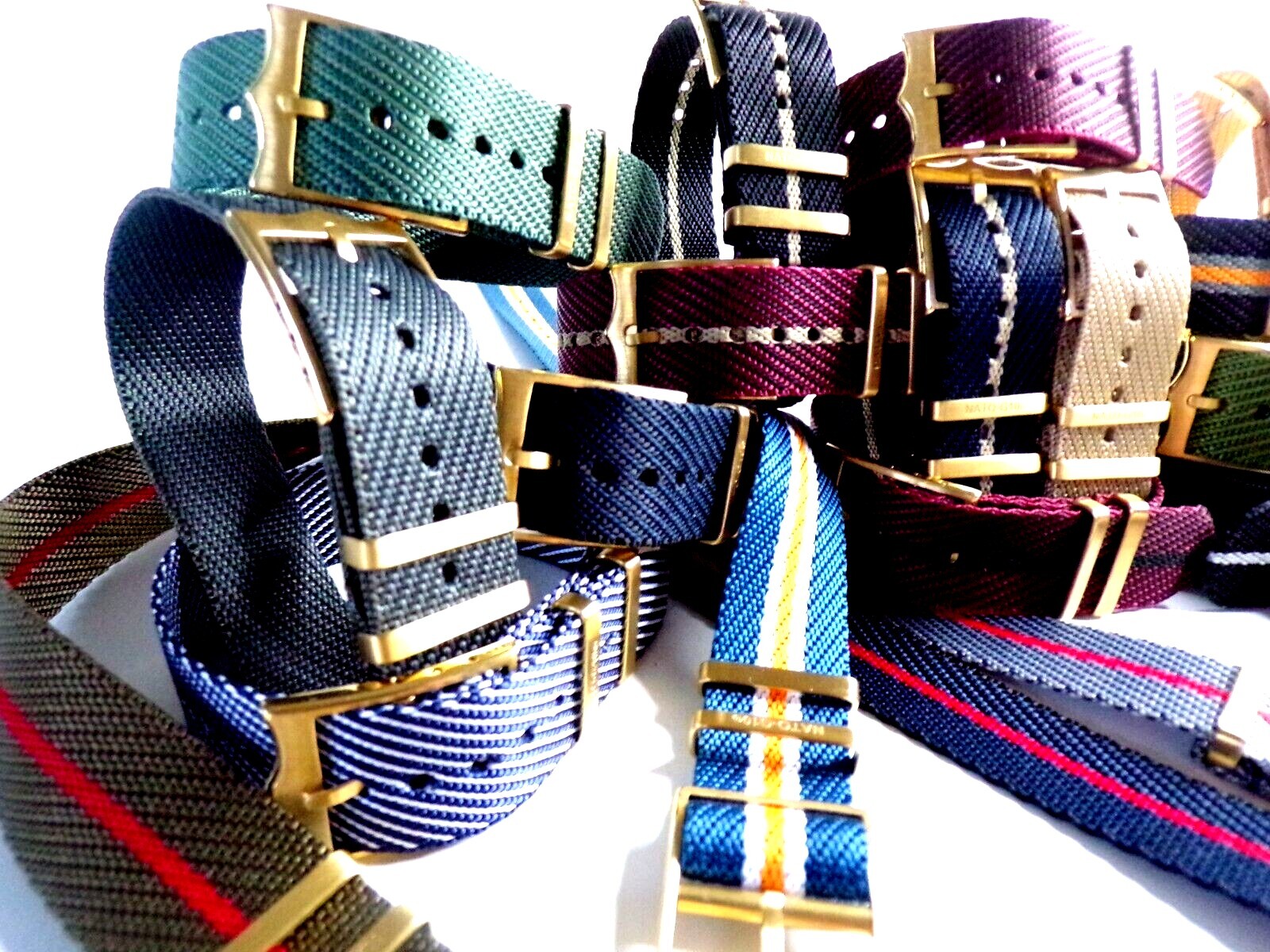 NATO ® 1pc Single Pass Twill Slant nylon GOLD Buckle watch band strap IW SUISSE
