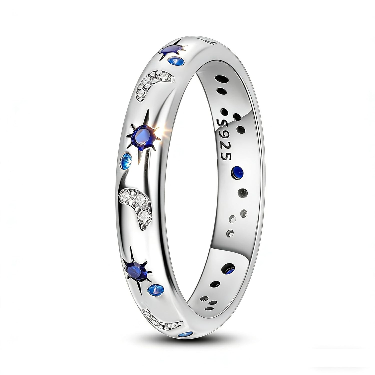 Sterling Silver Women’s 925 Sapphire Stackable Ring Size 9 Sun Moon Star