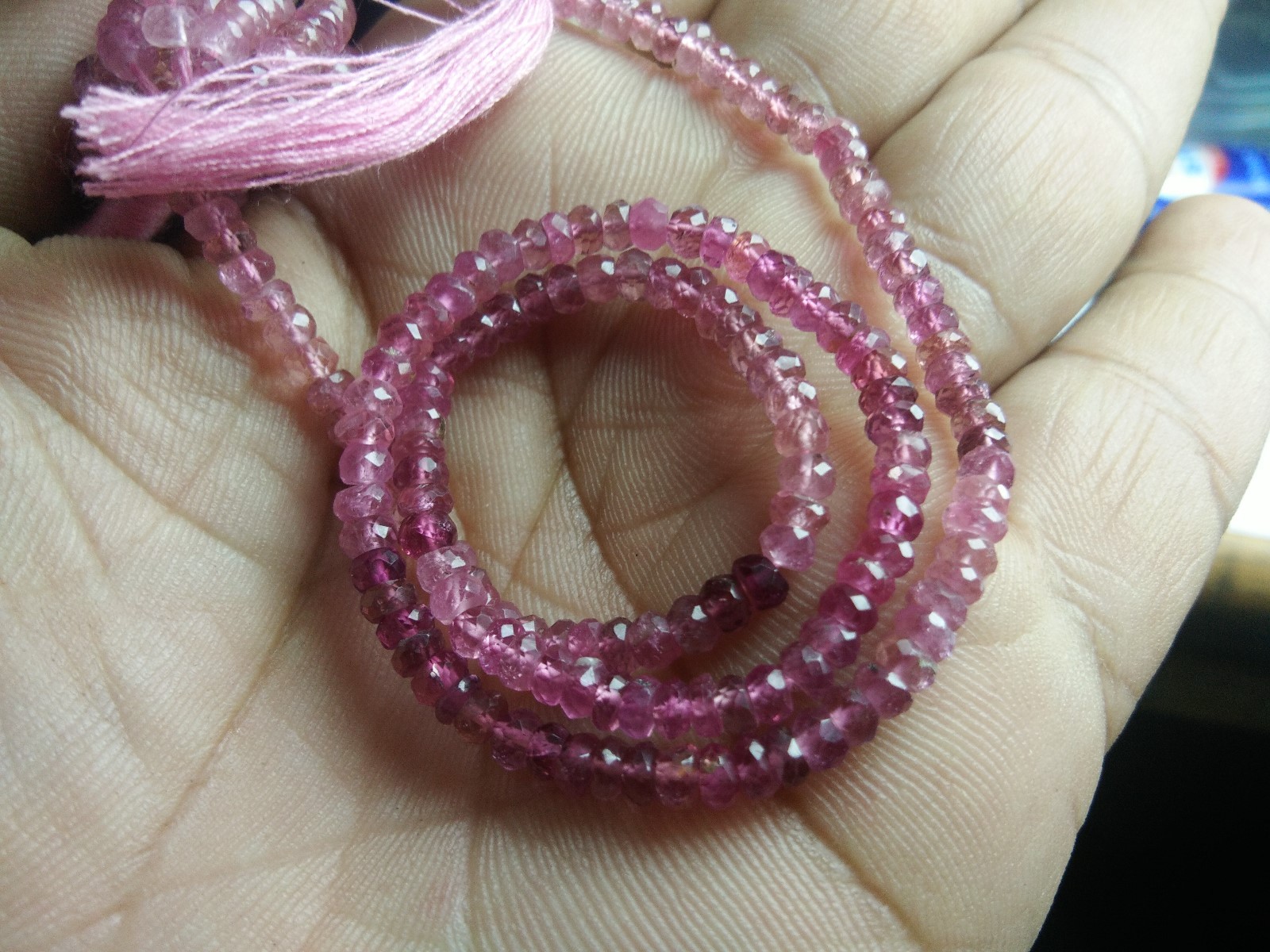 NATURAL GEM PINK TOURMALINE FACETED RONDELLE 3-3.5 MM GEMSTONE BEADS 13″ STRANDS