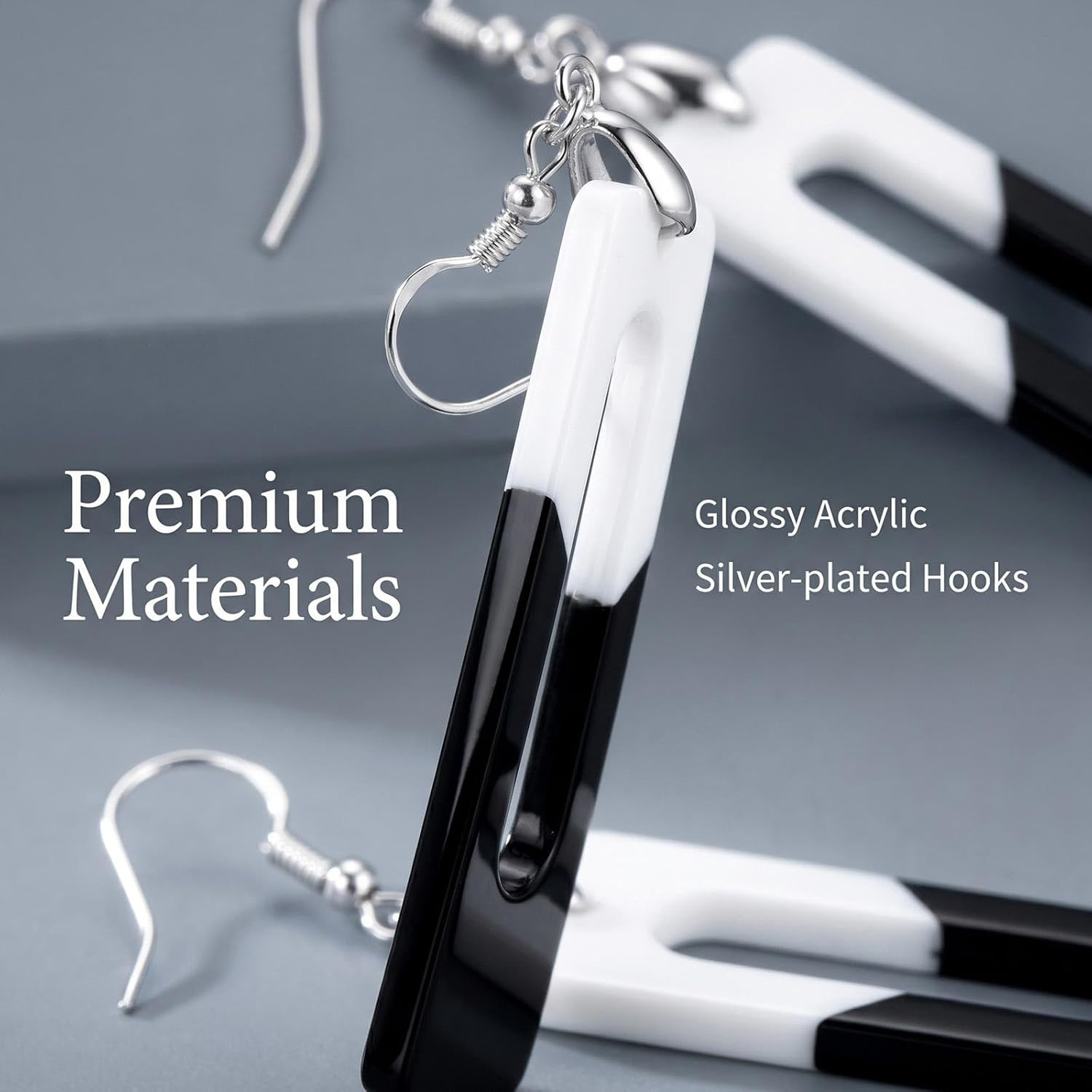 Black White Drop Earrings for Women Rectangle Hollow Geometric Long Dangle Earri