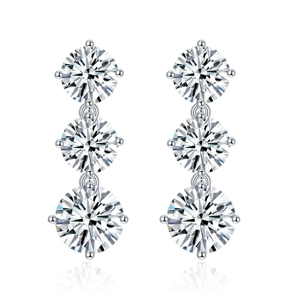3.6CTTW Journey Dazzling Moissanite Dangle Drop Earrings 925 Silver WG